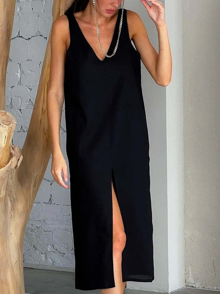 Linen Split Midi Dress