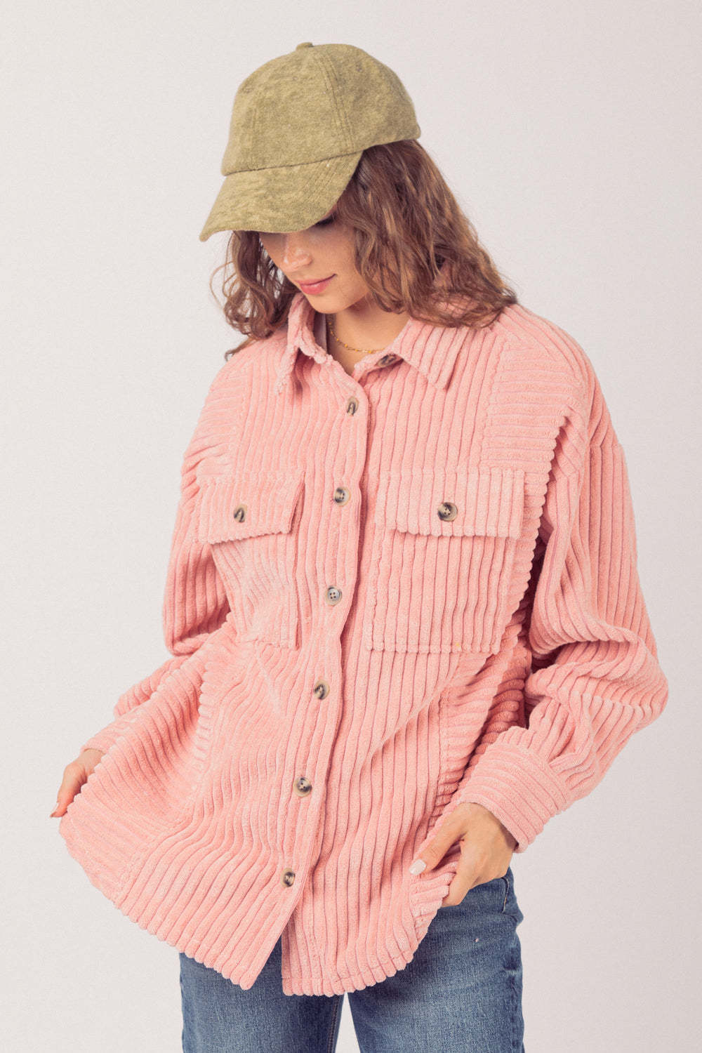 Autumn Corduroy Textured Button-Up Jacket
