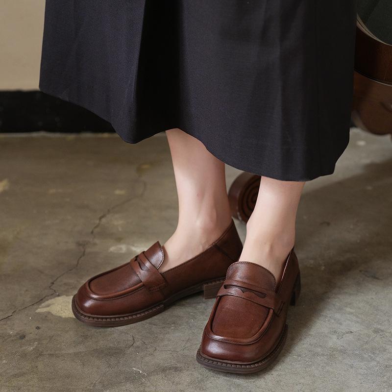 Handmade Womens Genuine Leather Loafers Black/Brown