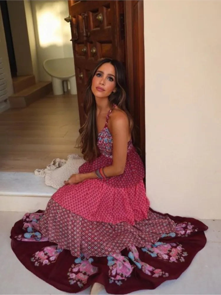 Tiered Pattern Mix Summer Dress