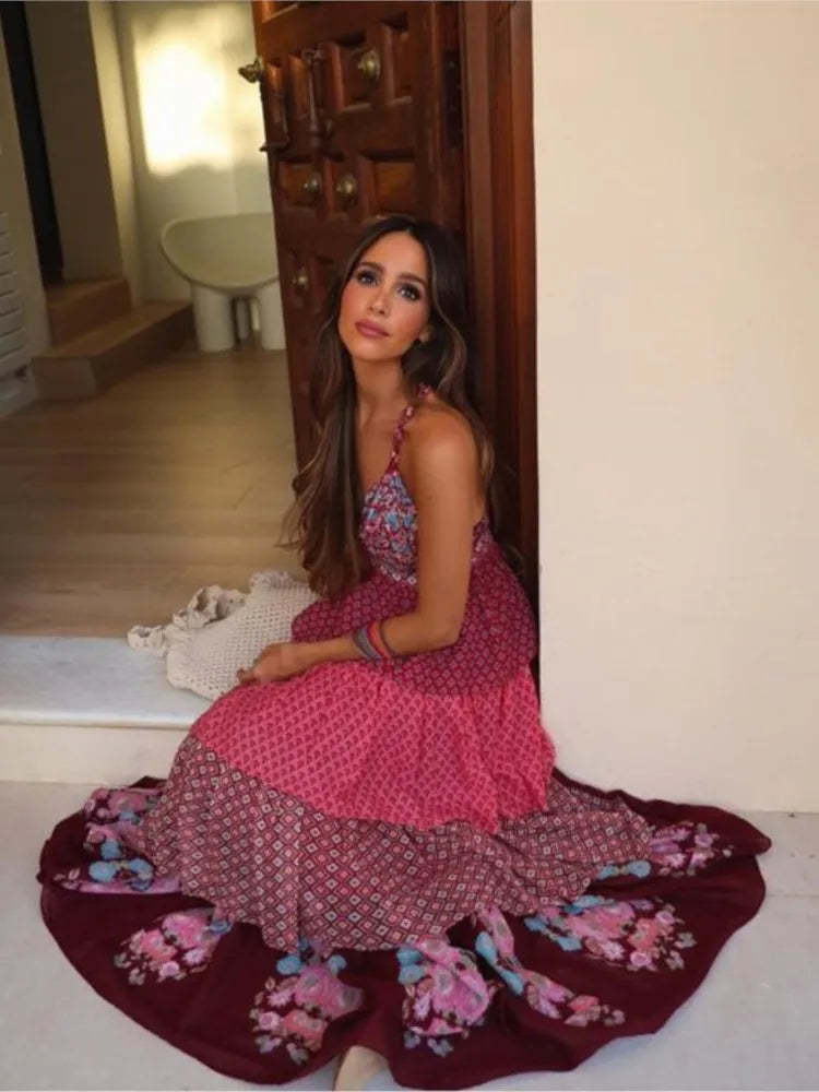 Tiered Pattern Mix Summer Dress