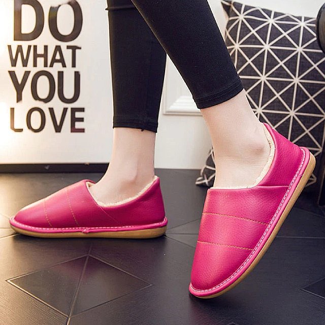 Women Interior Fur Slippers Waterproof Winter Shoes