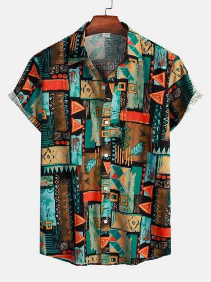 Geometry Print Button Up Shirt