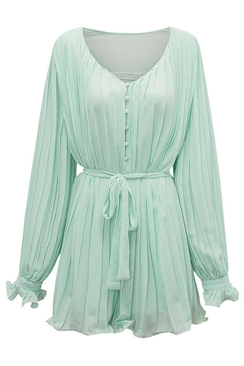 Lace-Up V-Neck Ruffle Dress