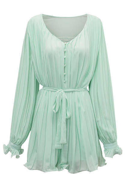 Lace-Up V-Neck Ruffle Dress