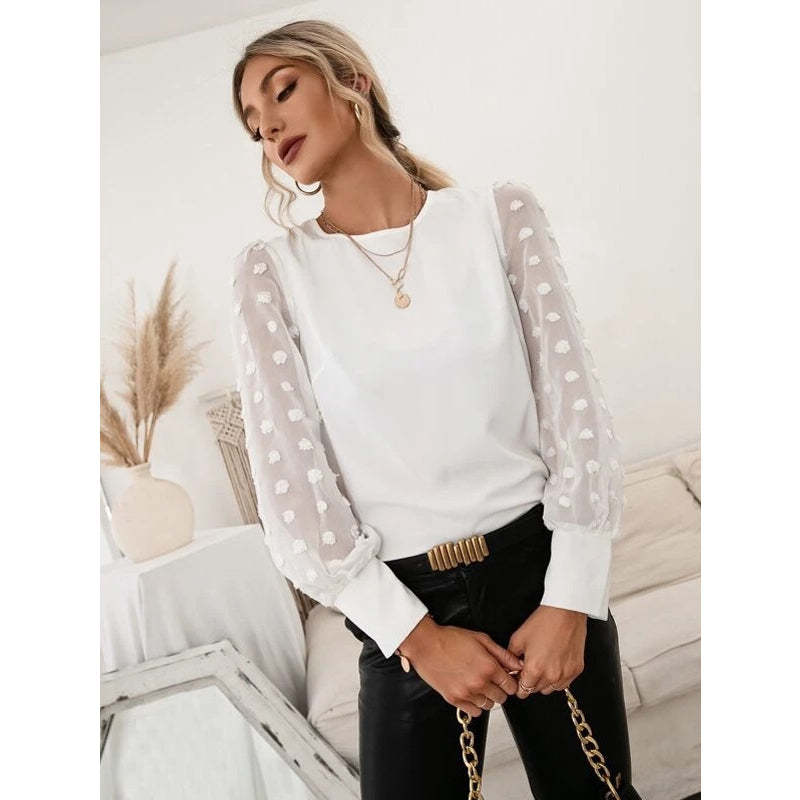 Lace Shirt With Texture And Polka Dots