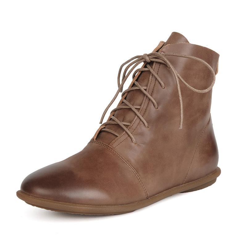 Oxfords For Women Lace Up Flat Sole Ankle Boots Handmade Waxing Leather Martin Boots Black/Brown
