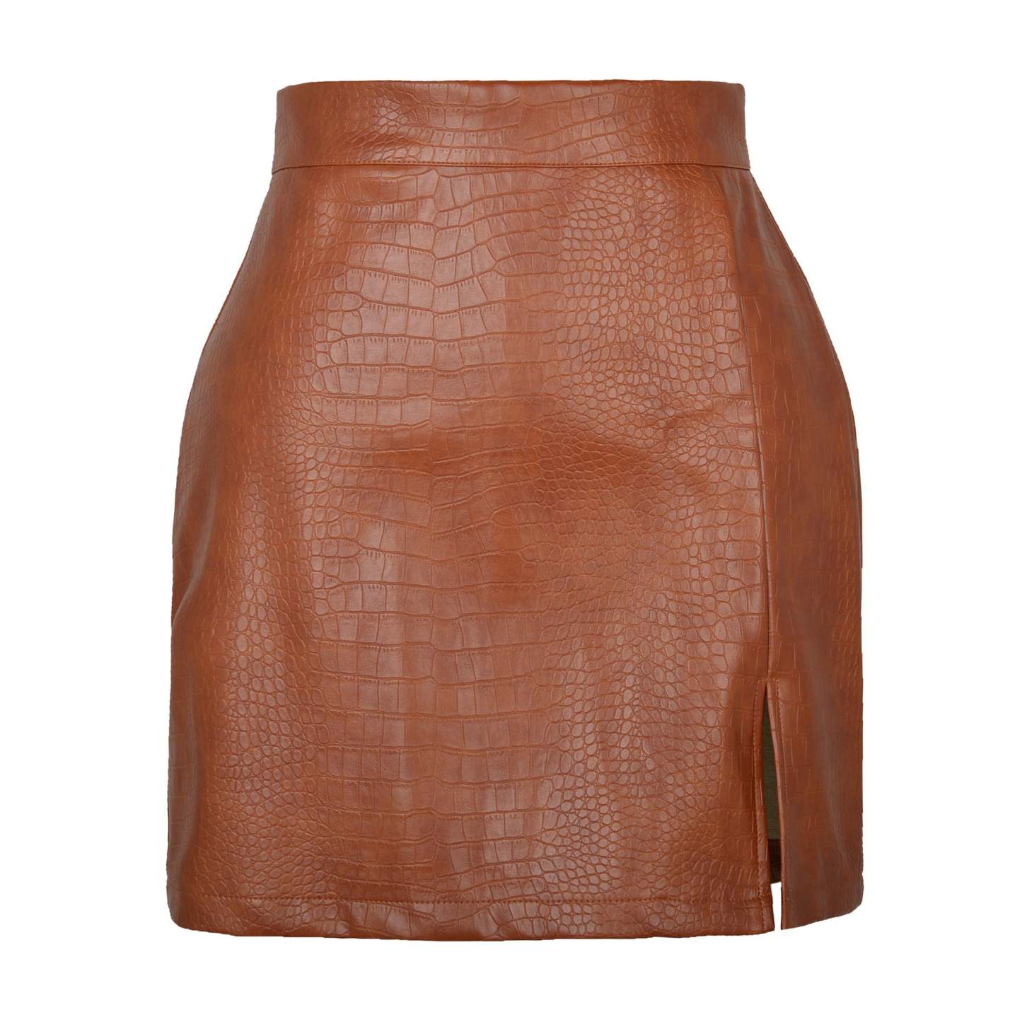 Croc-Texture Vegan Leather Skirt