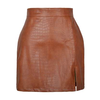Croc-Texture Vegan Leather Skirt
