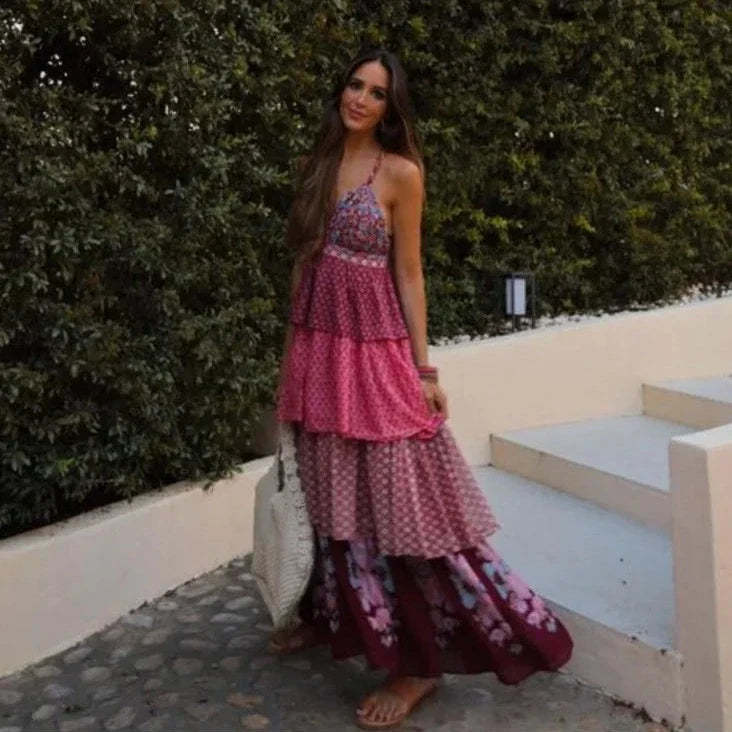 Tiered Pattern Mix Summer Dress