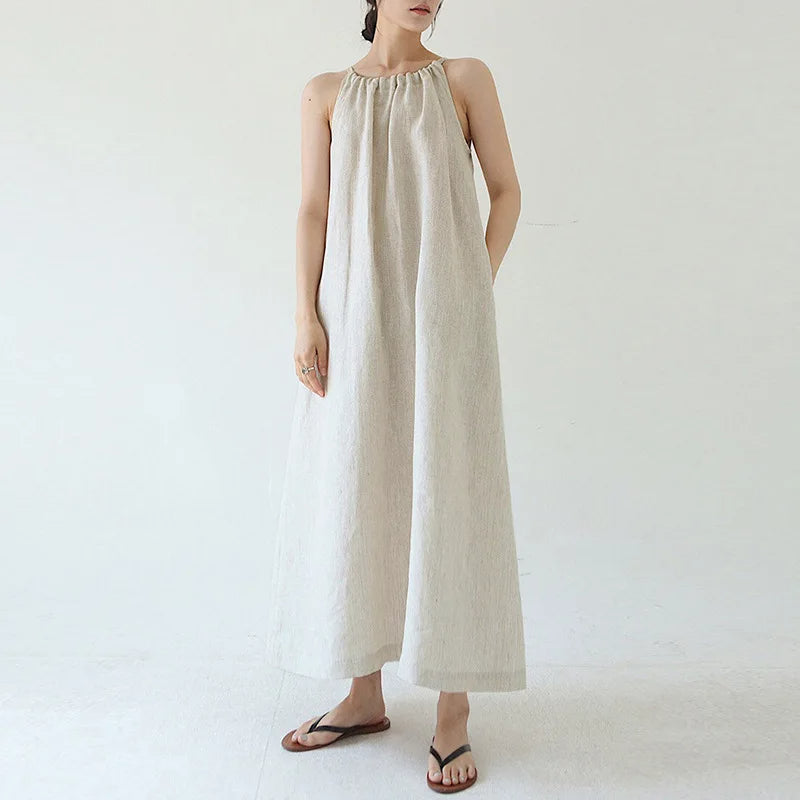 Linen Halterneck Maxi Dress