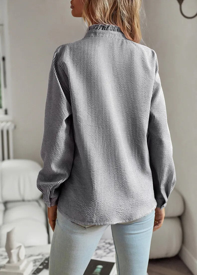 Ruffled Front Button-Up Blouse