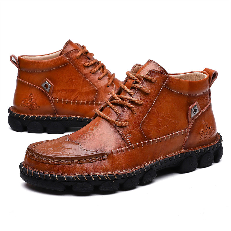 Men Leather Ankle Boots Round Toe Casual Orthopedic Shoes