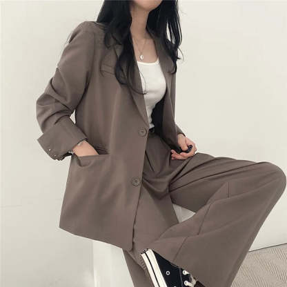 Plain Blazer and Straight Fit Pants Set