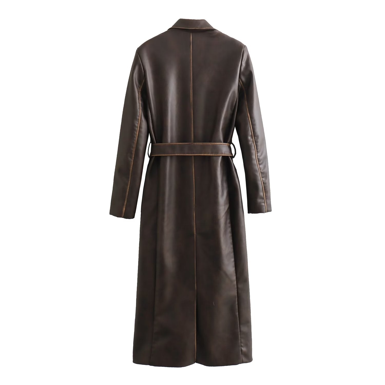 Women's Long Brown Leather Coat