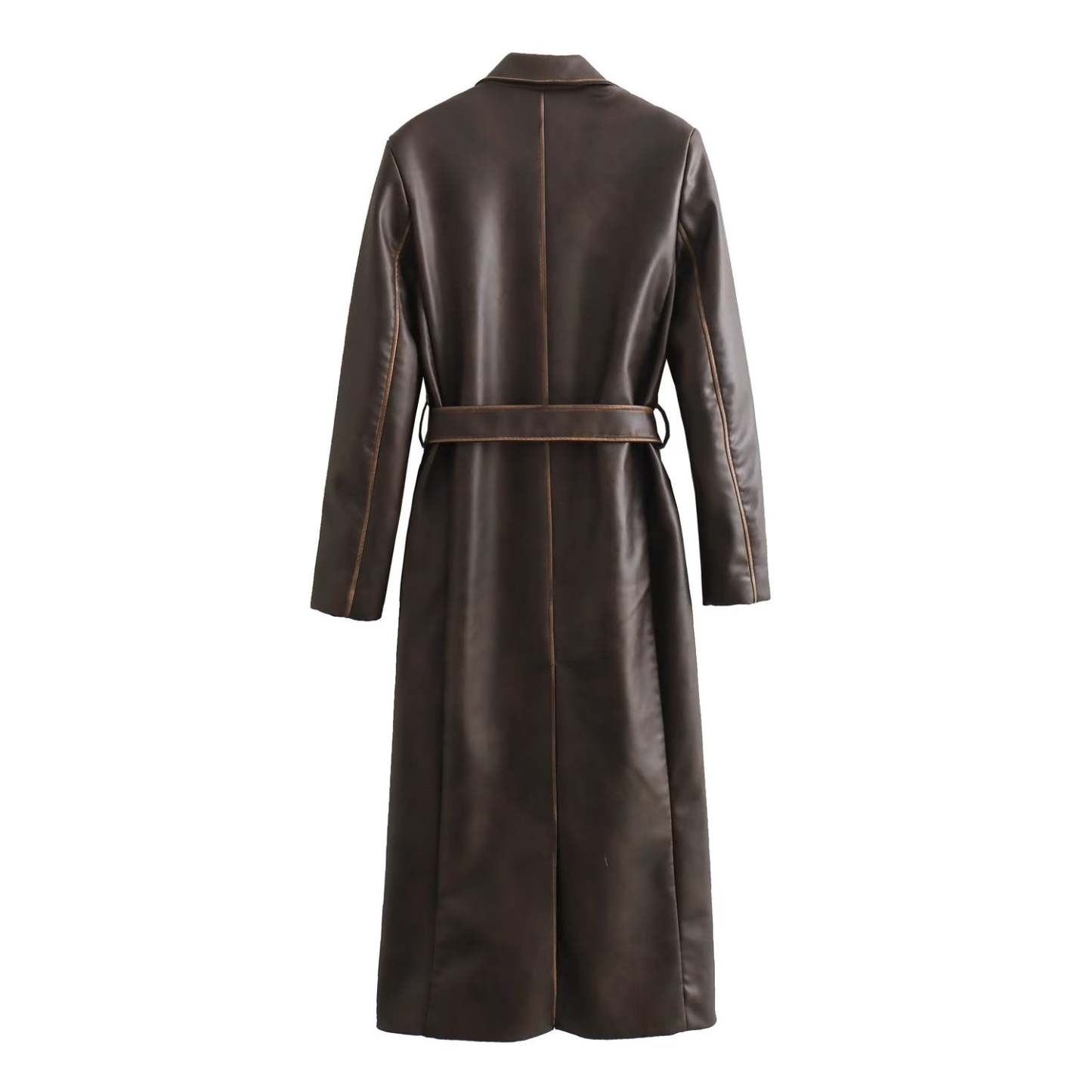 Women's Long Brown Leather Coat