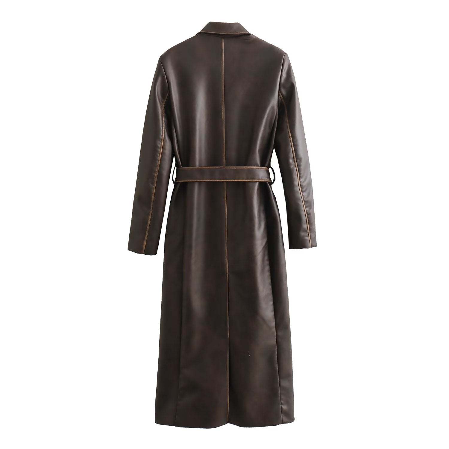 Women's Long Brown Leather Coat