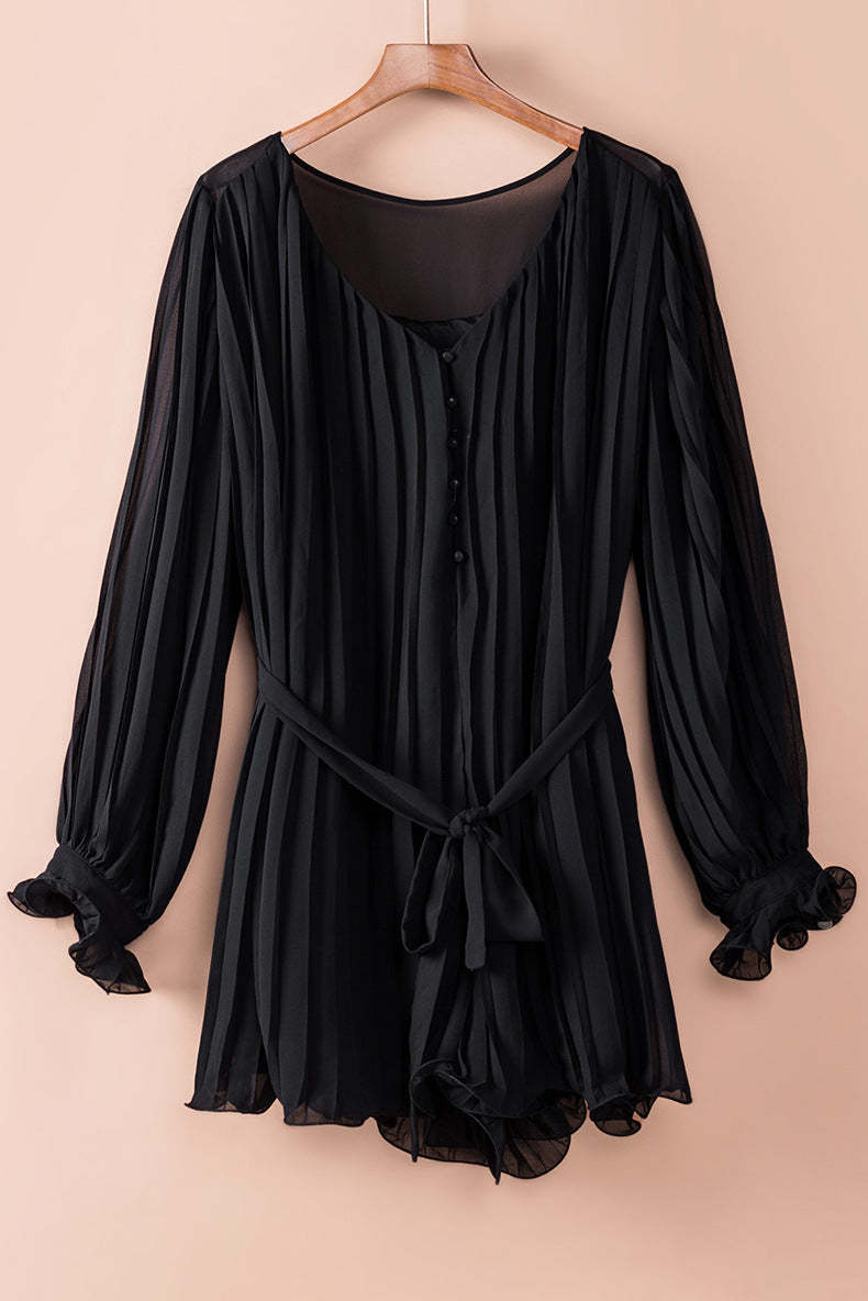 Lace-Up V-Neck Ruffle Dress