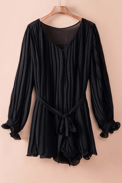 Lace-Up V-Neck Ruffle Dress