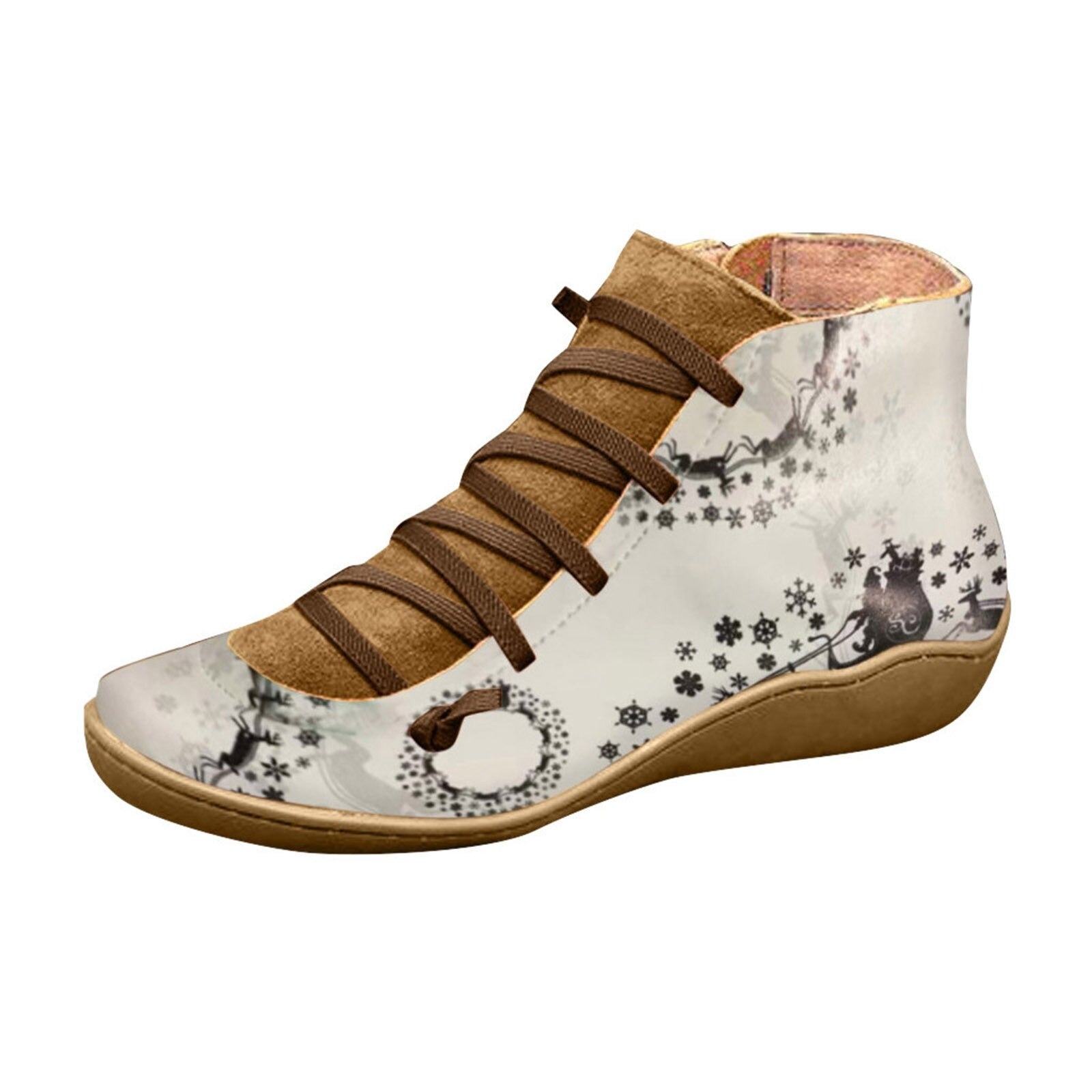 Women Boots Leather Chrismas Santa Orthopedic Shoes