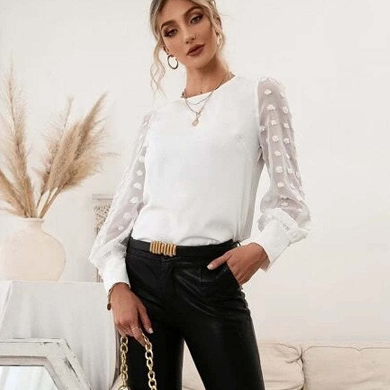 Lace Shirt With Texture And Polka Dots