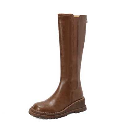 Chunky Knee High Boots Riding Boots for Women in Black/Brown Leather