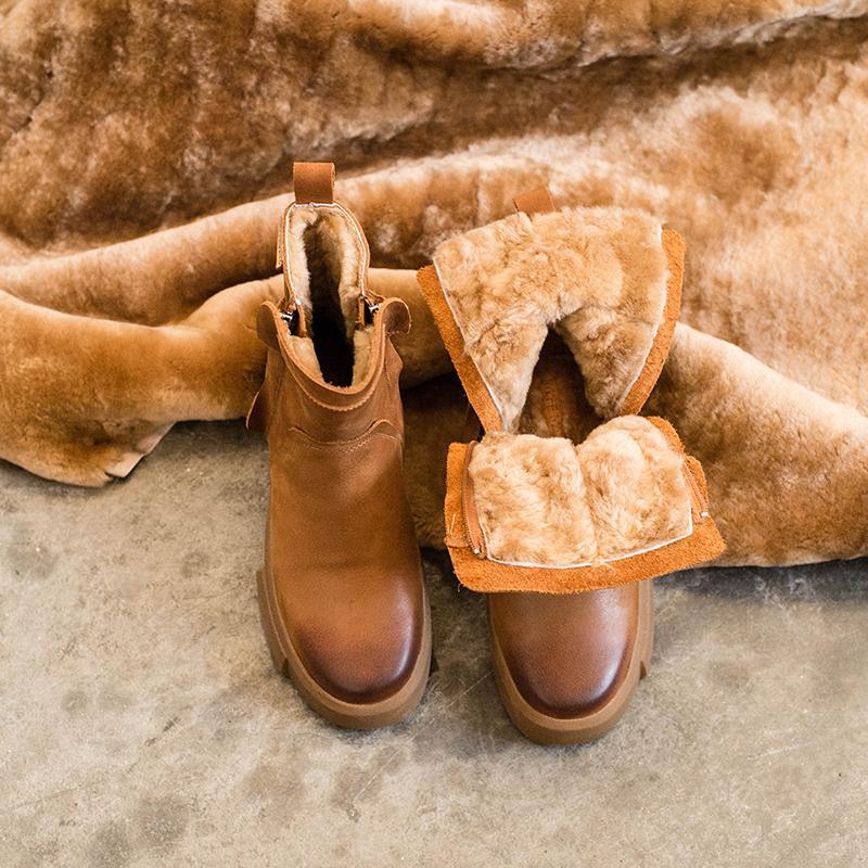 Waxing Leather Chelsea Boots Handmade British Boots Double Zip Fleece Lined Snow Boots