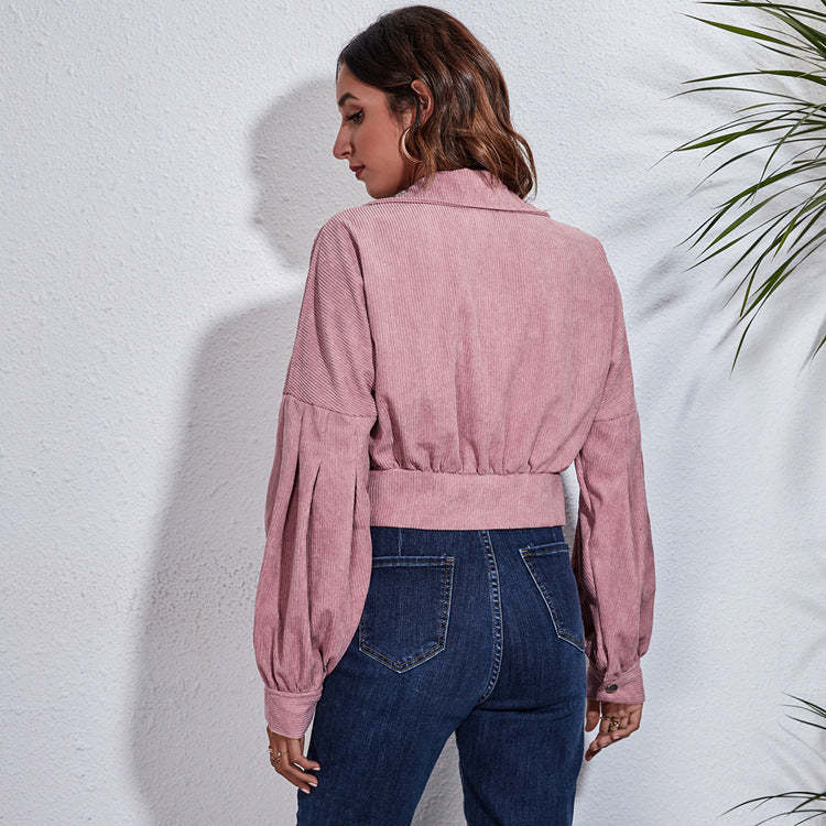 Blush Pink Cropped Corduroy Jacket