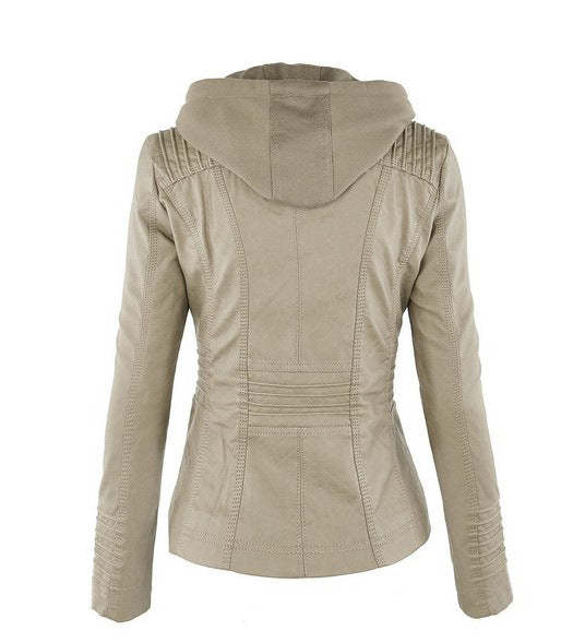 Vegan Leather Jacket With Detachable Hood