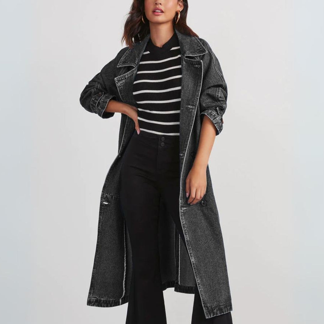 Women's Long Denim Trench Coat