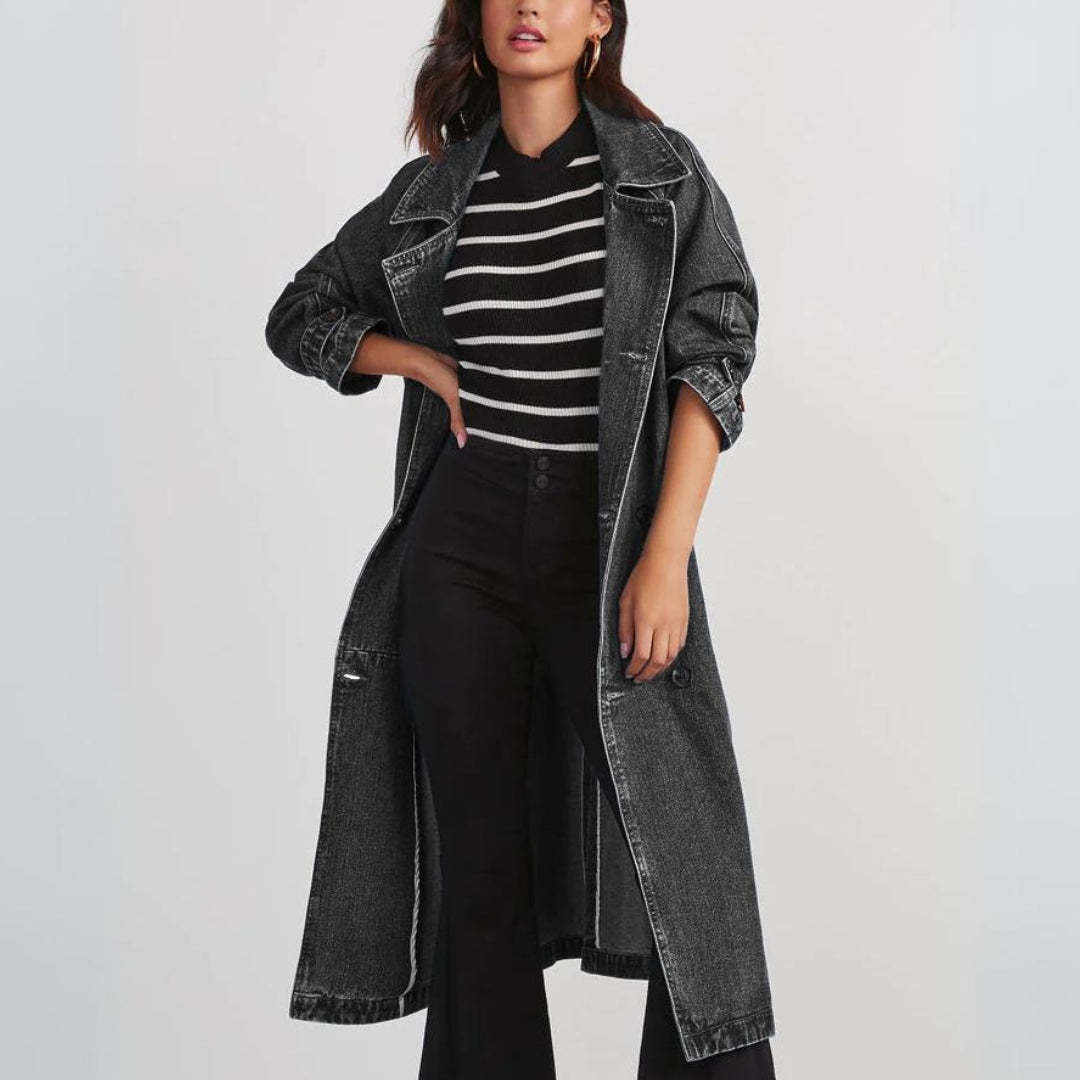 Women's Long Denim Trench Coat