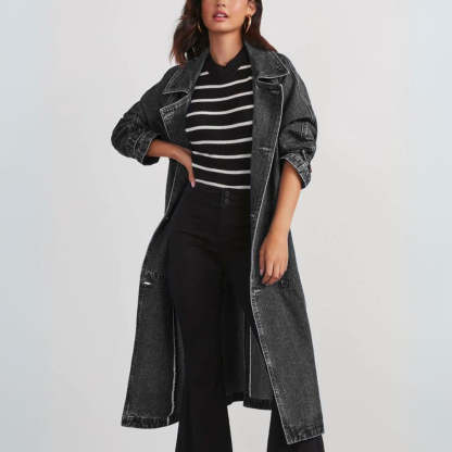 Women's Long Denim Trench Coat
