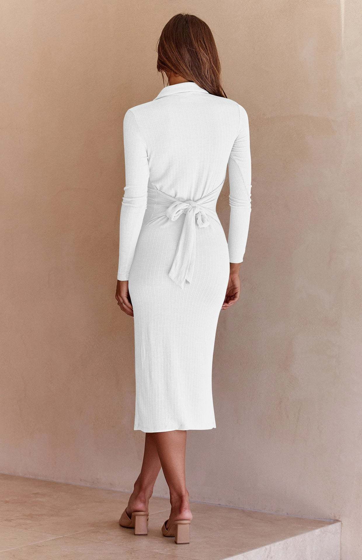 Ribbed Long-Sleeved Slim-Fit Dress