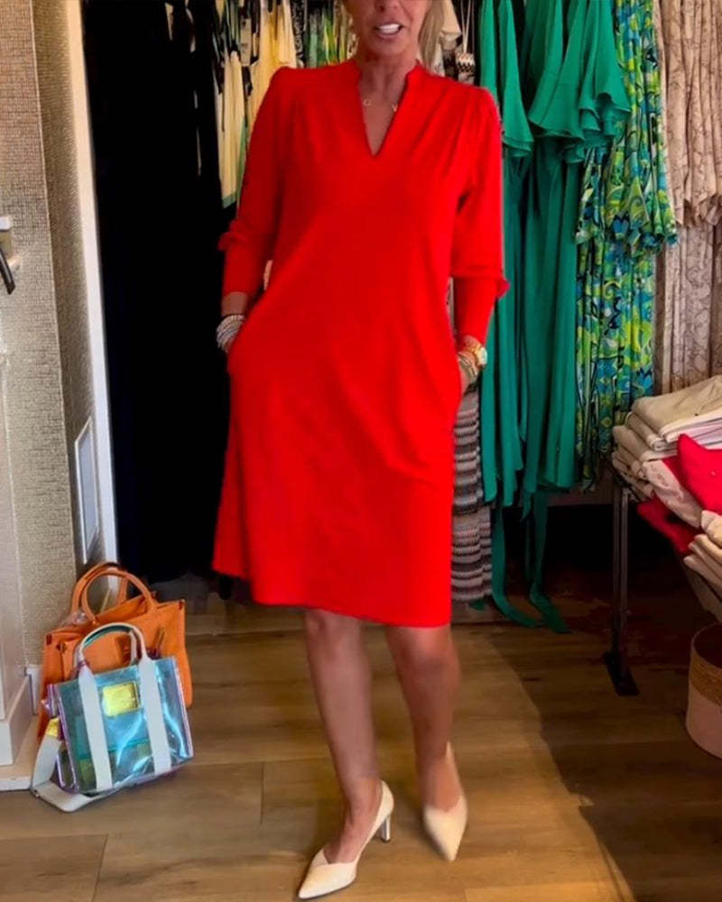 V-Neck Long-Sleeved Dress