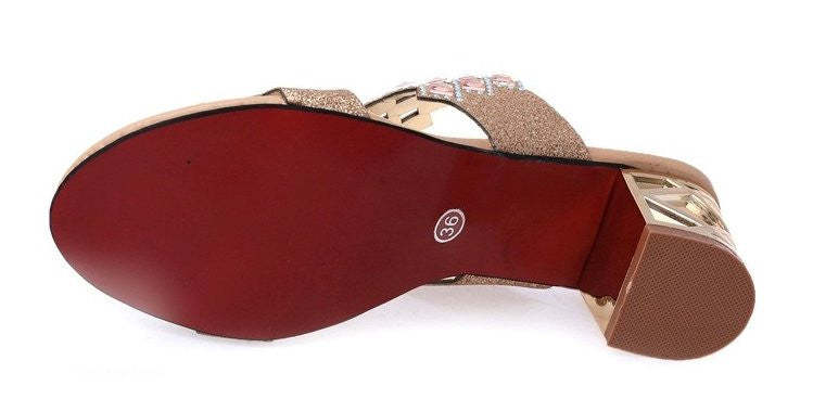 Chunky Heel Sandals For Women Comfy Rhinestone Light Fashionable Footwear