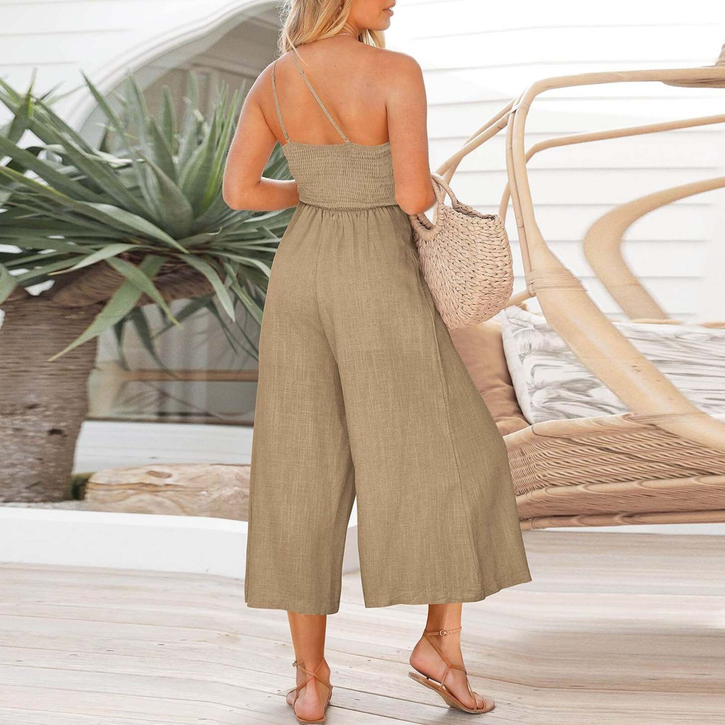 Linen Sling Jumpsuit with Wide Legs