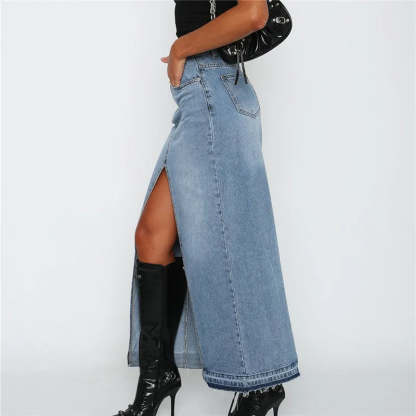 Slit-Front Denim Maxi Skirt