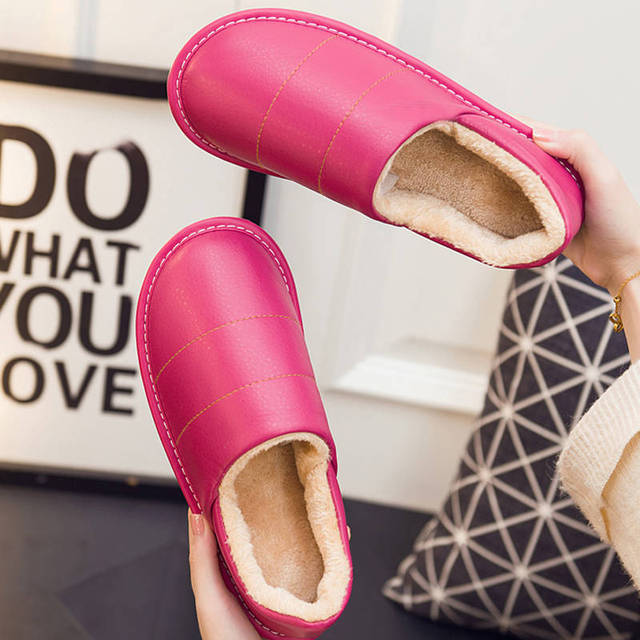 Women Interior Fur Slippers Waterproof Winter Shoes