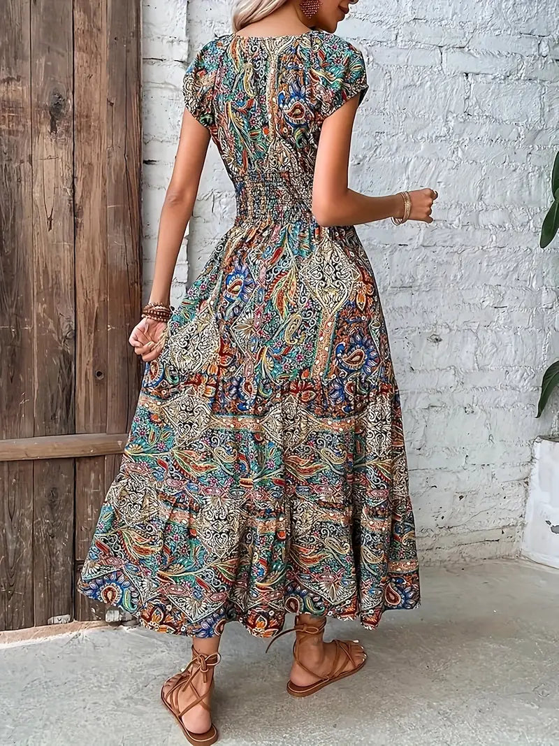 Vibrant Paisley Print Maxi Dress