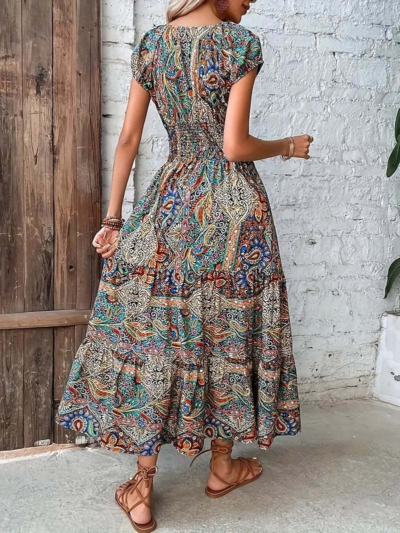 Vibrant Paisley Print Maxi Dress