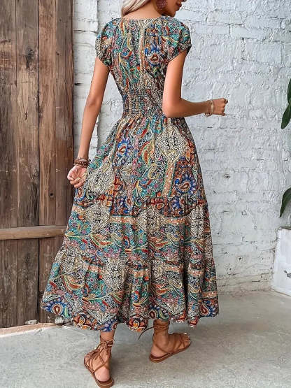 Vibrant Paisley Print Maxi Dress