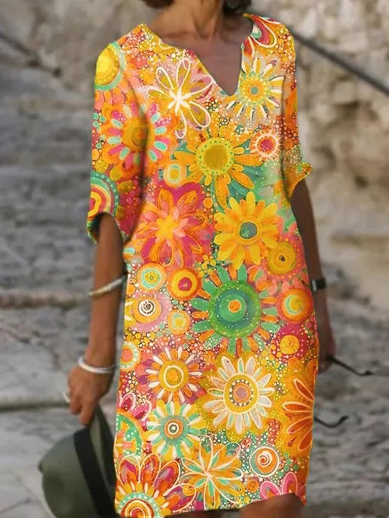 Floral print dress with V-neck