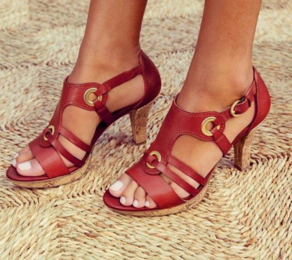 Leather Open Toe Metal Buckle Women's High Heel Sandals