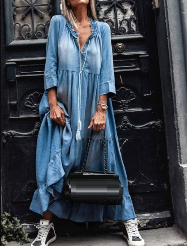 Denim Dress With Drawstring