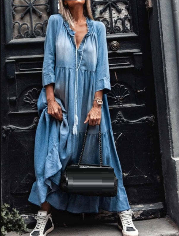 Denim Dress With Drawstring