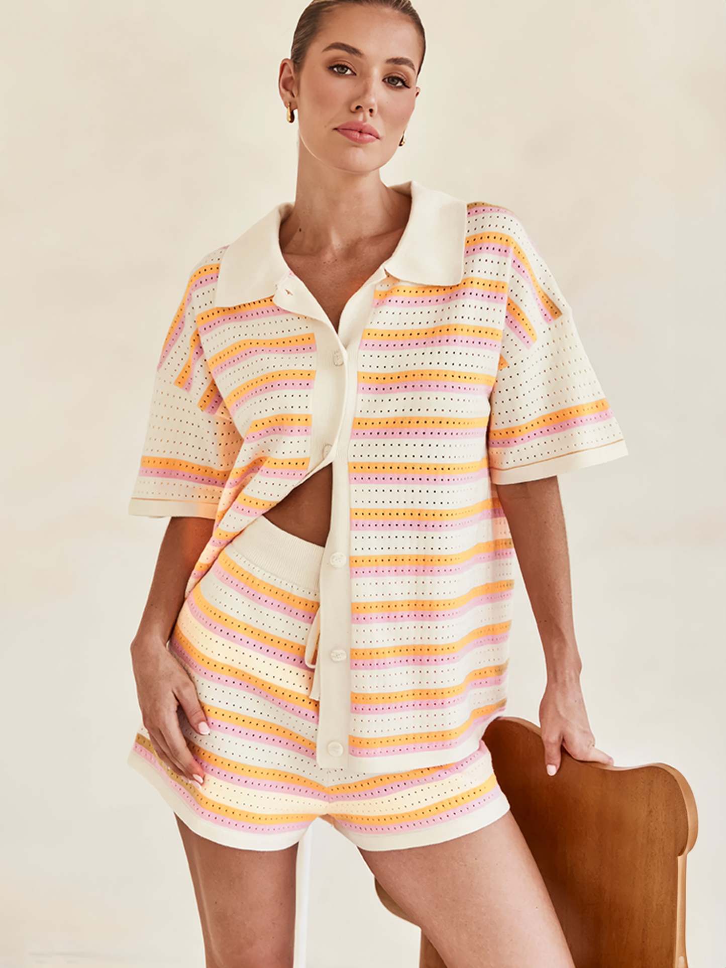 Knited Blouse and Shorts Set