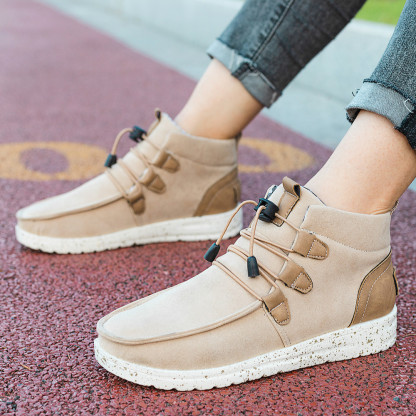 Women Warm Flat Ankle Boots Casual High Top Walking Shoes