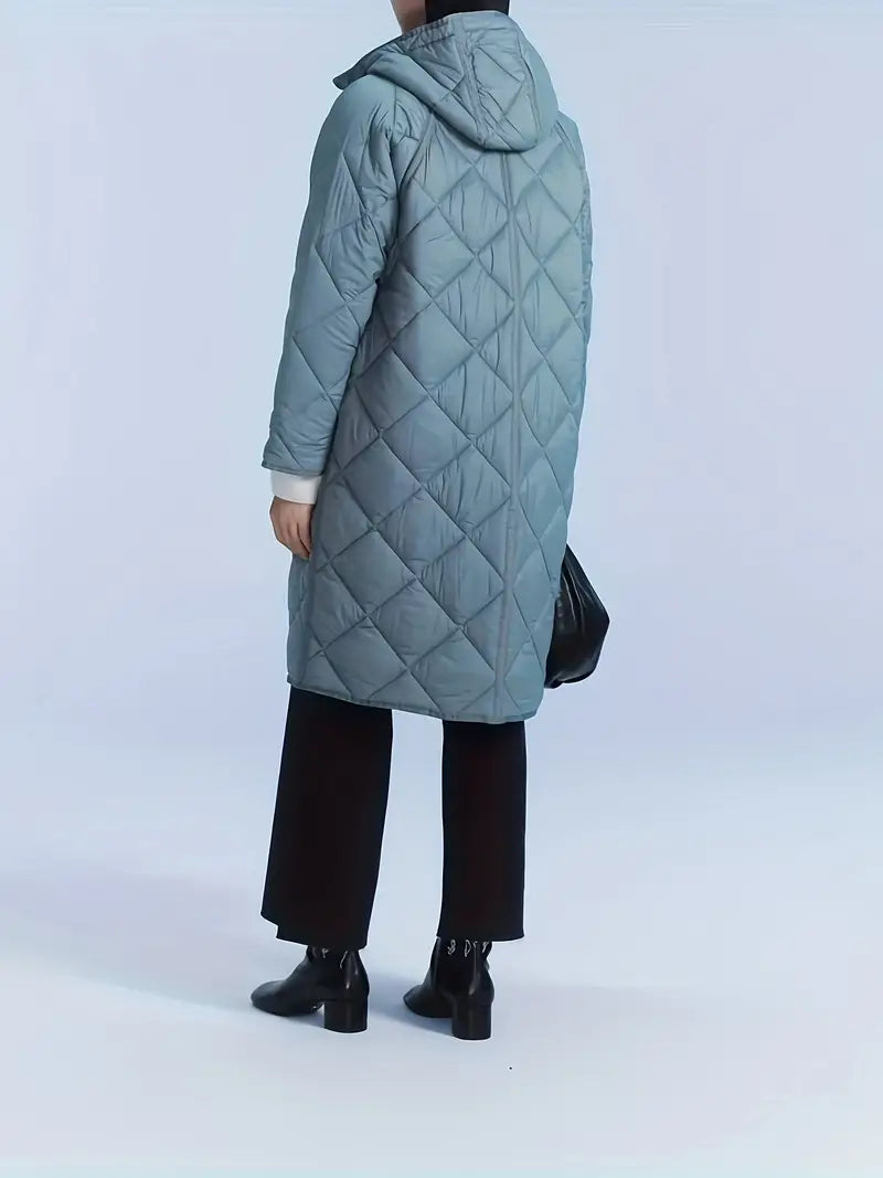 Light Blue Hooded Longline Puffer Coat