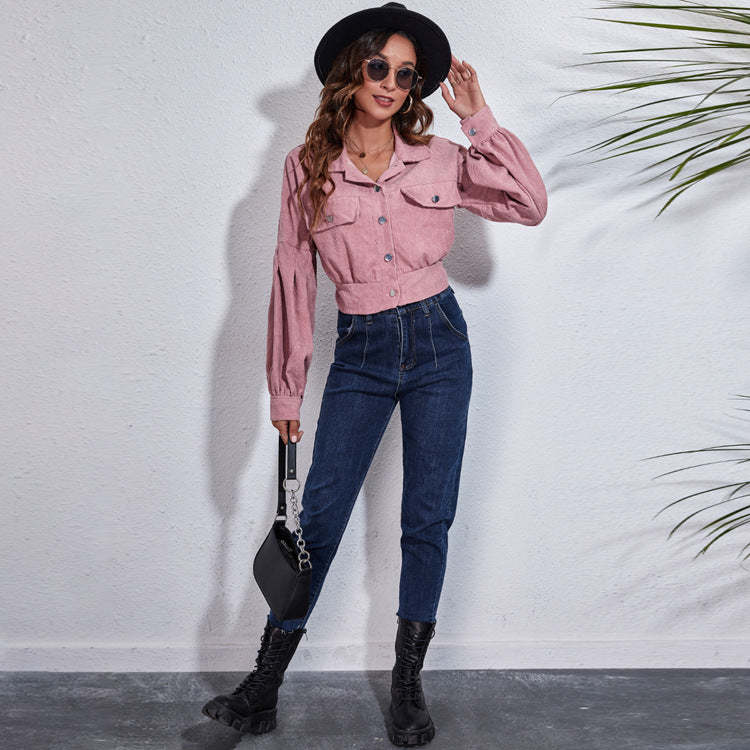 Blush Pink Cropped Corduroy Jacket