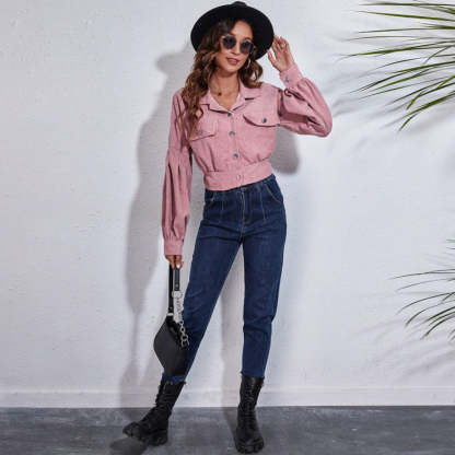 Blush Pink Cropped Corduroy Jacket
